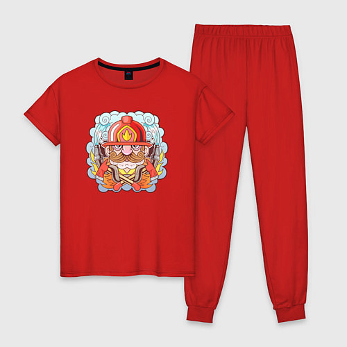 Женская пижама Храбрый пожарный с усами / Красный – фото 1