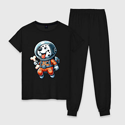Пижама хлопковая женская Dalmatian cosmonaut puppy with a bone, цвет: черный