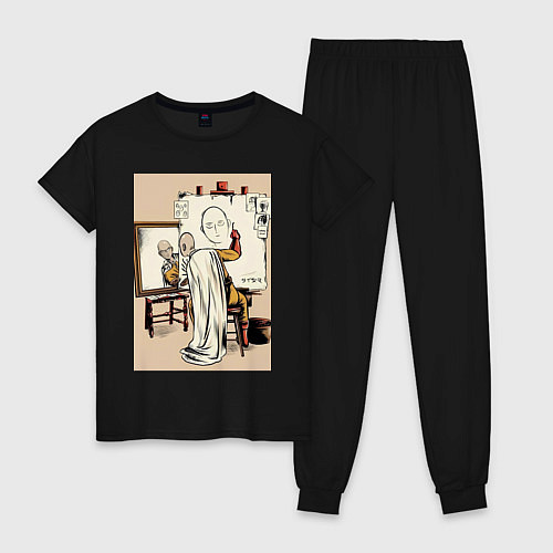 Женская пижама Ванпанчмен Сайтама рисует / Черный – фото 1