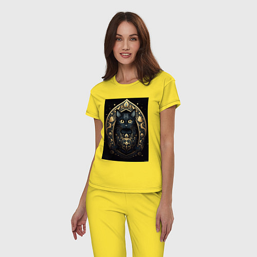 Женская пижама Черная кошка с золотыми элементами / Желтый – фото 3