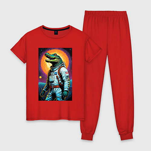 Женская пижама Крокодил космонавт - нейросеть / Красный – фото 1