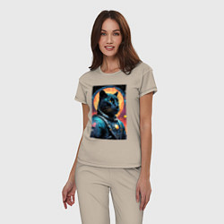 Пижама хлопковая женская Пантера бравый космонавт - нейросеть, цвет: миндальный — фото 2