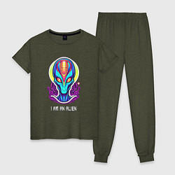 Пижама хлопковая женская I am an alien, цвет: меланж-хаки