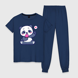 Пижама хлопковая женская Ice cream panda, цвет: тёмно-синий