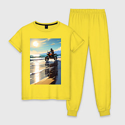 Пижама хлопковая женская On the beach, цвет: желтый