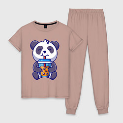 Пижама хлопковая женская Drinking panda, цвет: пыльно-розовый
