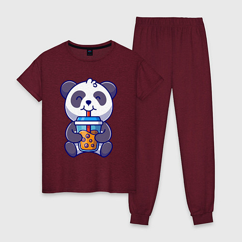 Женская пижама Drinking panda / Меланж-бордовый – фото 1