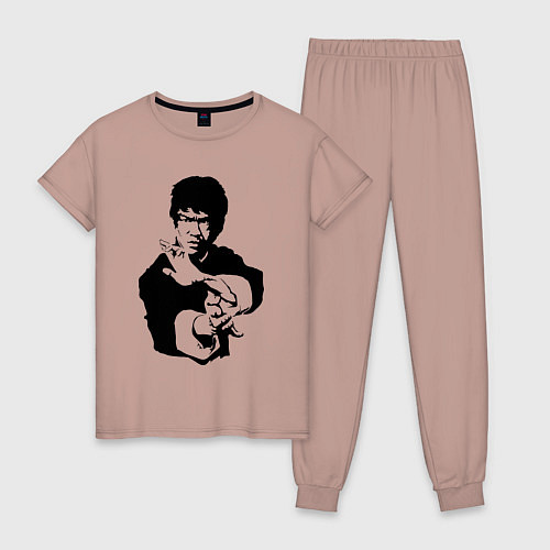 Женская пижама Черный силуэт Брюс Ли / Пыльно-розовый – фото 1