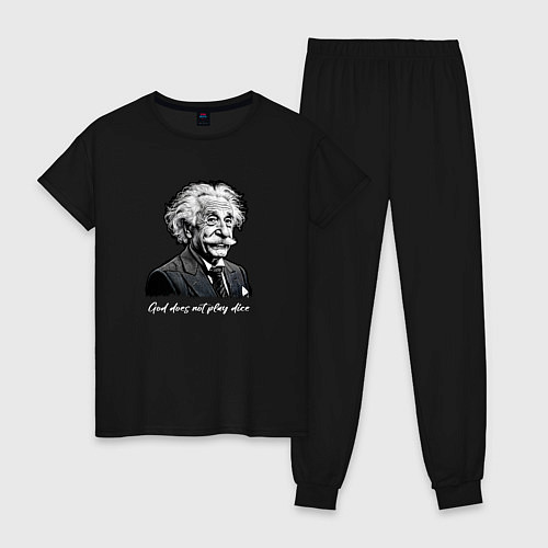 Женская пижама Прикол Эйнштейн бог не играет в кости / Черный – фото 1
