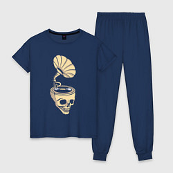 Пижама хлопковая женская Skull vinyl, цвет: тёмно-синий
