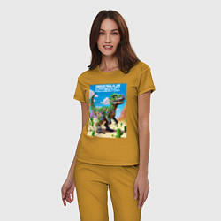 Пижама хлопковая женская Minecraft and beersaur - ai art collaboration, цвет: горчичный — фото 2