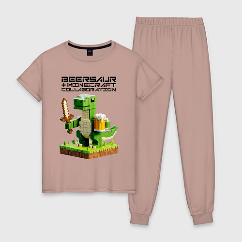 Женская пижама Пивозавр с мечом и кружкой пива - Майнкрафт / Пыльно-розовый – фото 1