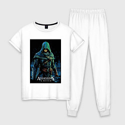 Пижама хлопковая женская Assassins creed в капюшоне, цвет: белый