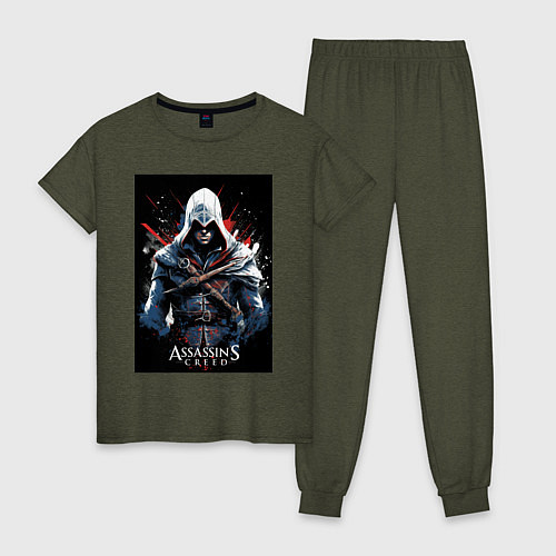 Женская пижама Assassins creed огненный фон / Меланж-хаки – фото 1