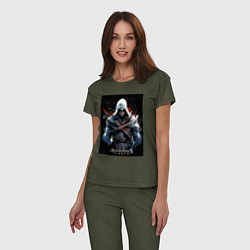 Пижама хлопковая женская Assassins creed огненный фон, цвет: меланж-хаки — фото 2