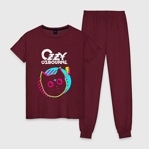 Женская пижама Ozzy Osbourne rock star cat / Меланж-бордовый – фото 1
