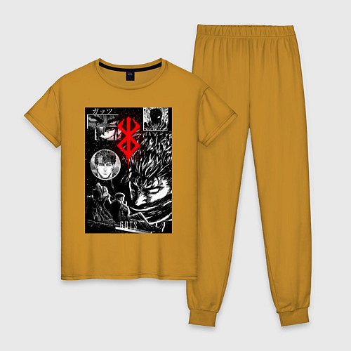 Женская пижама Гатс Чёрный мечник коллаж / Горчичный – фото 1