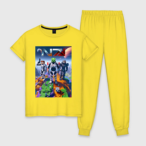 Женская пижама Mass effect and Minecraft - ai art collaboration / Желтый – фото 1