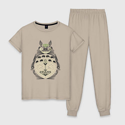 Пижама хлопковая женская Forest Totoro, цвет: миндальный