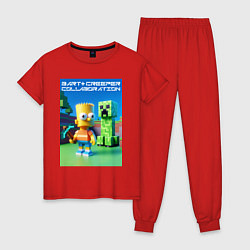 Пижама хлопковая женская Bart and Creeper - collaboration ai art, цвет: красный