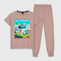 Пижама хлопковая женская Catcraft - collaboration ai art, цвет: пыльно-розовый