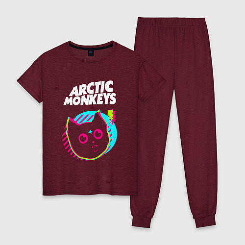 Женская пижама Arctic Monkeys rock star cat / Меланж-бордовый – фото 1