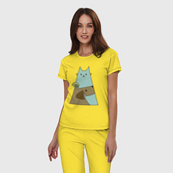 Пижама хлопковая женская Собачка птичка кошечка, цвет: желтый — фото 2