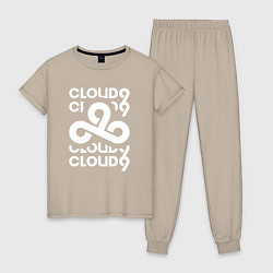 Пижама хлопковая женская Cloud9 - in logo, цвет: миндальный