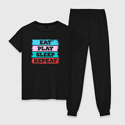 Пижама хлопковая женская Eat play sleep repeat, цвет: черный