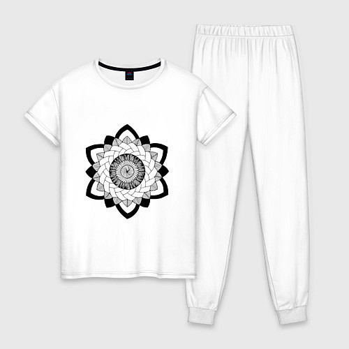 Женская пижама Мандала чёрно-белая цветочковидная / Белый – фото 1