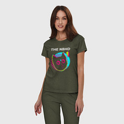 Пижама хлопковая женская The Neighbourhood rock star cat, цвет: меланж-хаки — фото 2