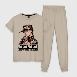 Пижама хлопковая женская Jotaro Kujo - Jojo ai art, цвет: миндальный