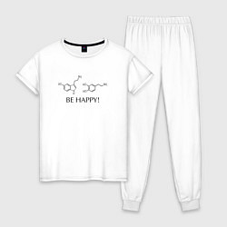 Пижама хлопковая женская Гормоны счастья- серотонин и дофамин, цвет: белый
