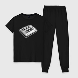 Пижама хлопковая женская Аудиокассета ретро, цвет: черный