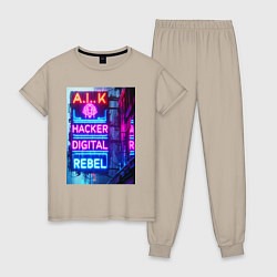 Женская пижама Ai hacker digital rebel - neon glow