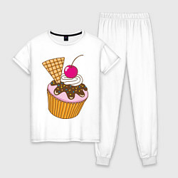 Пижама хлопковая женская Кекс с вишней, цвет: белый