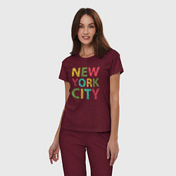 Пижама хлопковая женская New York city colors, цвет: меланж-бордовый — фото 2