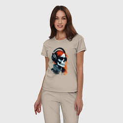 Пижама хлопковая женская Grunge redhead girl skull, цвет: миндальный — фото 2