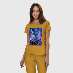 Пижама хлопковая женская Cyber panter - ai art fantasy, цвет: горчичный — фото 2