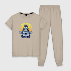 Пижама хлопковая женская Забавная горилла медитирует, цвет: миндальный