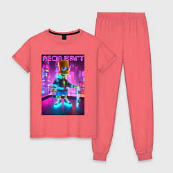 Пижама хлопковая женская Neon Bart - with skateboard ai art fantasy, цвет: коралловый