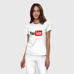 Пижама хлопковая женская You tube logo, цвет: белый — фото 2