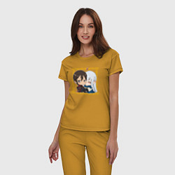 Пижама хлопковая женская Арт по аниме о владыке демонов и его жене эльфийке, цвет: горчичный — фото 2