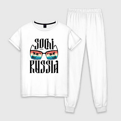 Пижама хлопковая женская Сочи курорт России, цвет: белый