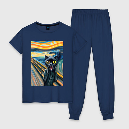 Женская пижама Пантера кричит - мем нейросеть / Тёмно-синий – фото 1