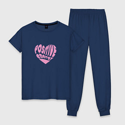 Пижама хлопковая женская Розовое сердечко позитивная энергия в стиле y2k, цвет: тёмно-синий