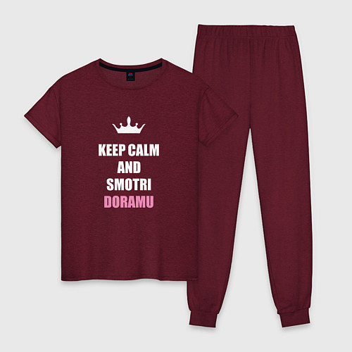 Женская пижама Keep calm and смотри дорамы / Меланж-бордовый – фото 1