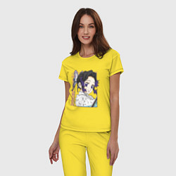 Пижама хлопковая женская Клинок рассекающий демонов Шинобу Кочо портрет, цвет: желтый — фото 2