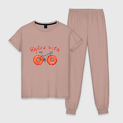 Пижама хлопковая женская Велосипед с пончиками - dolce vita, цвет: пыльно-розовый