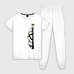 Пижама хлопковая женская Пингвины на фонаре, цвет: белый